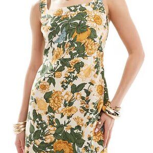 Cream & Yellow Linen-Blend Floral Sleeveless Sundress | Abercrombie & Fitch